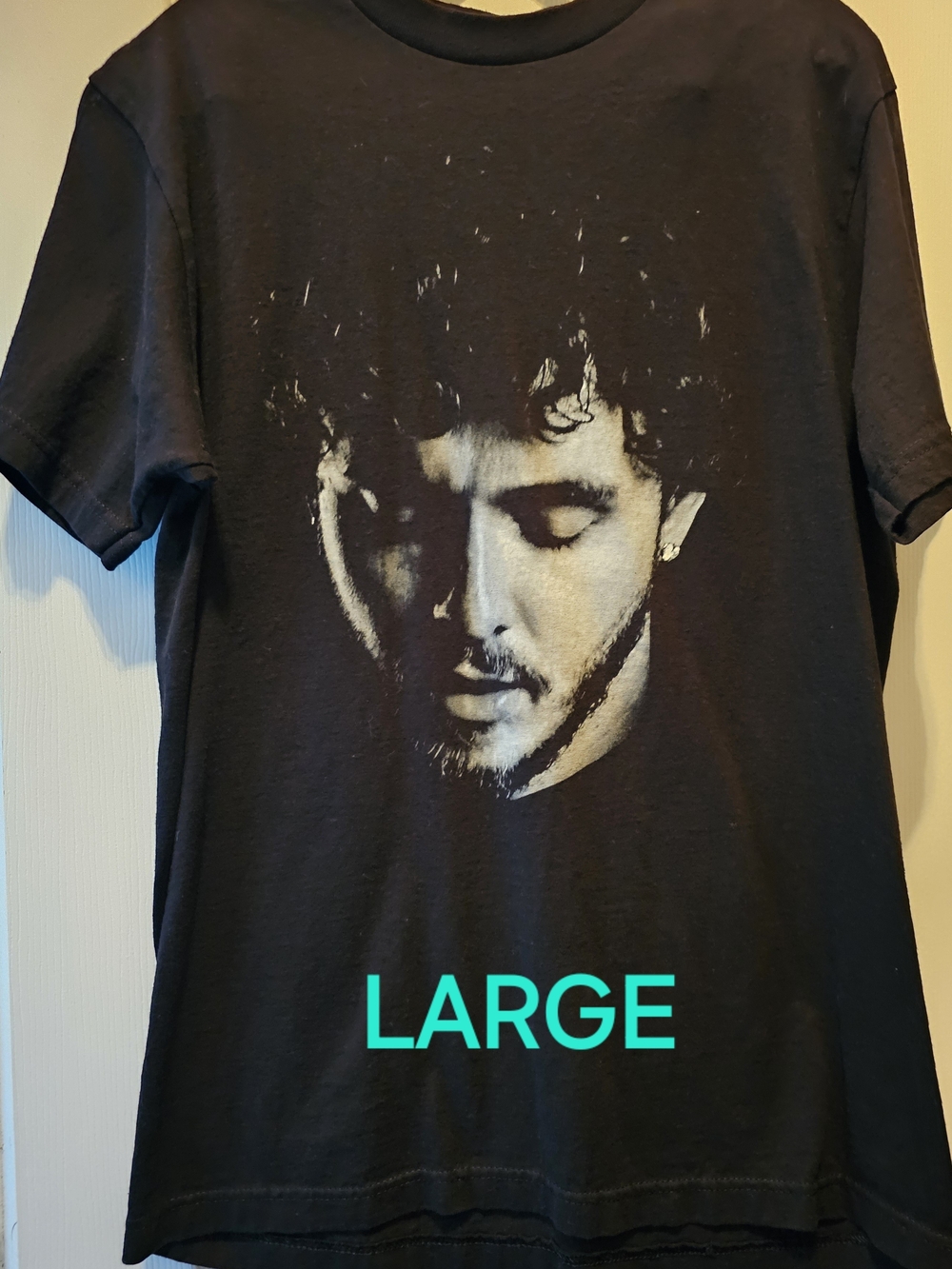 Men's Black Graphic T‑Shirt with Portrait Print - Large